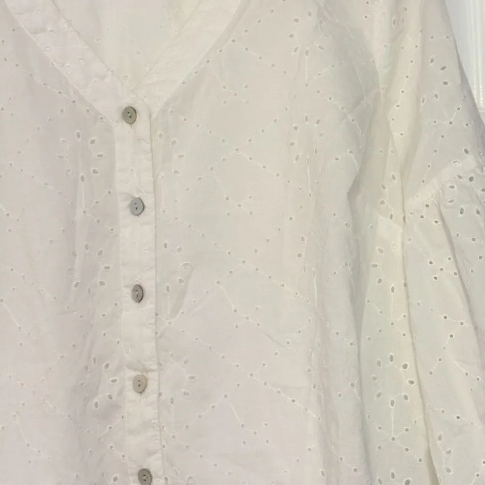J. Jill Blouse Womens M/Tall White Eyelet Cottagecore Feminine Cotton New